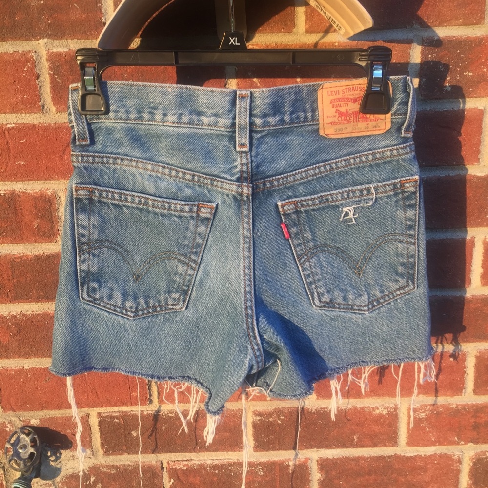 Levi's 550 Denim Shorts Womens 26 Blue Distressed Bandana‎ Custom SNAP Cutoff